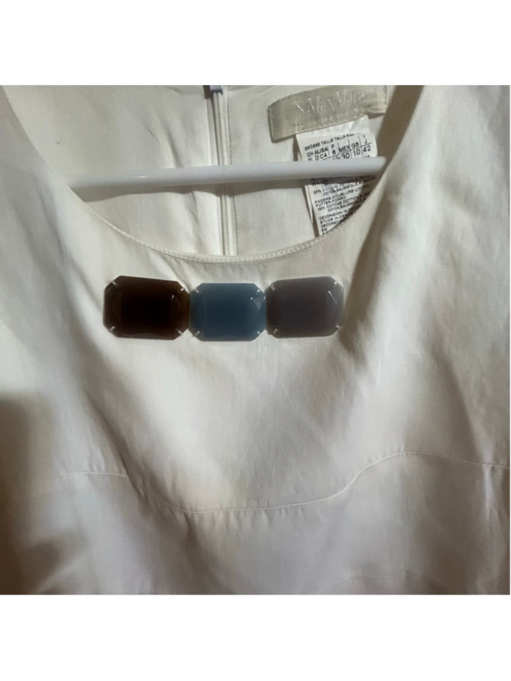 Max Mara Linen Cotton Dress Womens 8 Colorblock Shift Embellished Jewel Neck - Picture 4 of 9